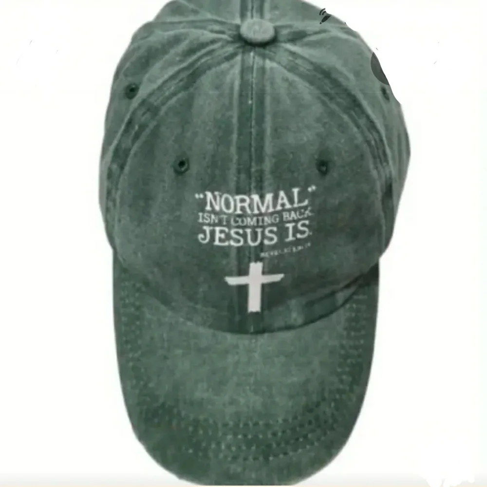 women's NORMAL ISN'T COMING BACK, JESUS IS green soft ball cap